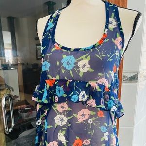 Lily White floral sheer asymmetrical tank NWT